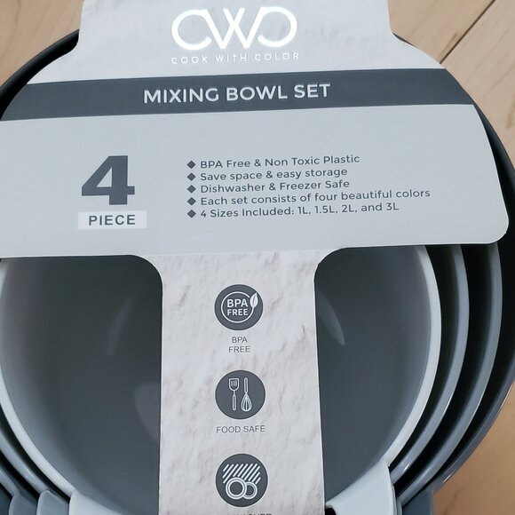 CWD 4-Piece Mixing Bowl Set, Grey & Variations of Grey - Picture 2 of 6
